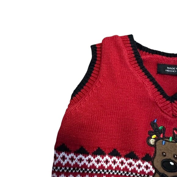 Boys Reindeer Sweater Vest 3–6M Red Cotton Knit Holiday Christmas Winter Nautica - Picture 6 of 9